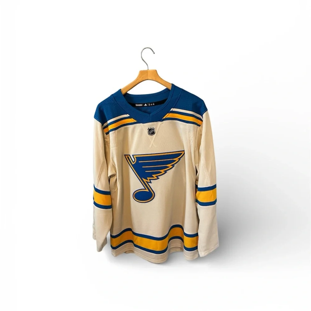 Adidas Men’s Official NHL STL Blue Cream Gold Hockey Jersey 50 NWT